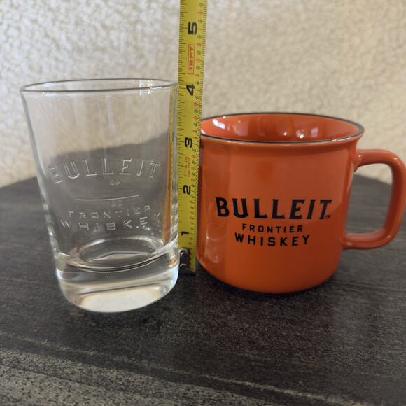 BULLEIT Bourbon Lot x2 Oval 4" Glass & Ceramic Campfire Mug FRONTIER WHISKEY - Picture 4 of 6